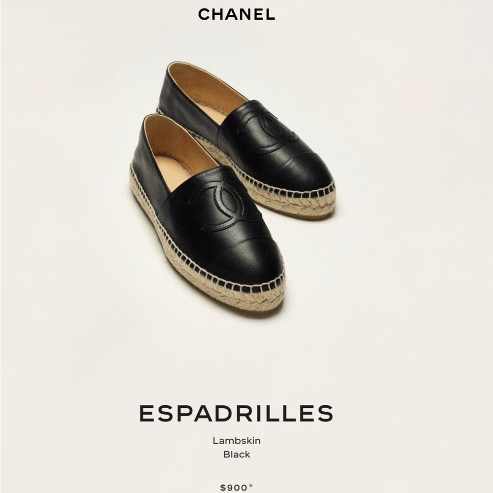 NEW CHANEL Black Lambskin Espadrilles Interlocking CC Logo Size 38 (Women’s 8)